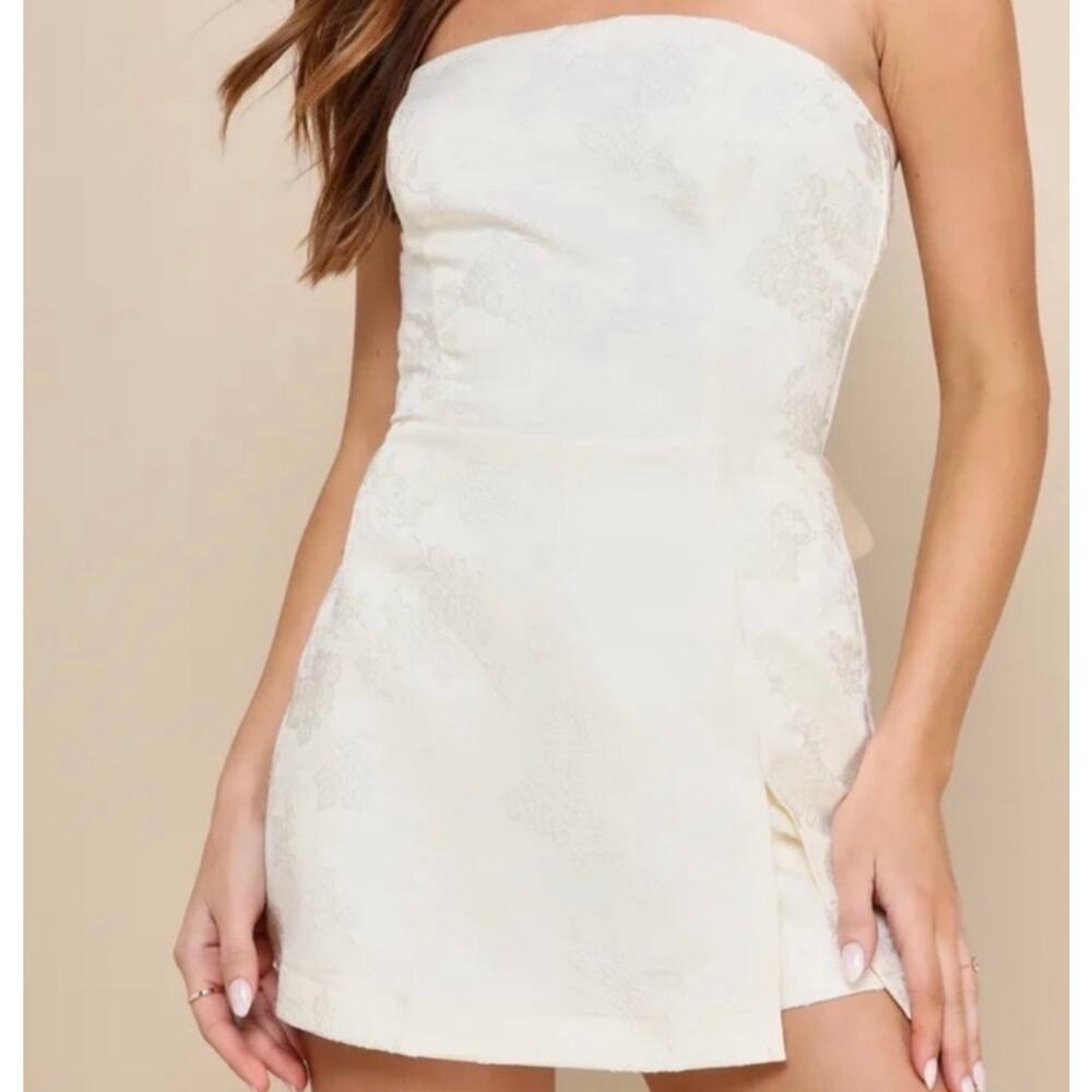 NWT Lulus XL Charming Ideal Ivory Floral Jaquard Organza Bow Back Romper Bridal - Picture 2 of 11